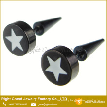 Customized Stainless Steel Black Steel Star Epoxy Fake Plug Earring